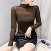 Winter New Semi-turtleneck Long-sleeved Splicing T-shirt Women's Slim Top Pullover Bottoming Shirt
