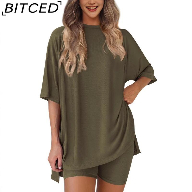 BITCED Повседневный комплект из двух предметов свободного кроя с короткими рукавами, в нескольких однотонных цветах