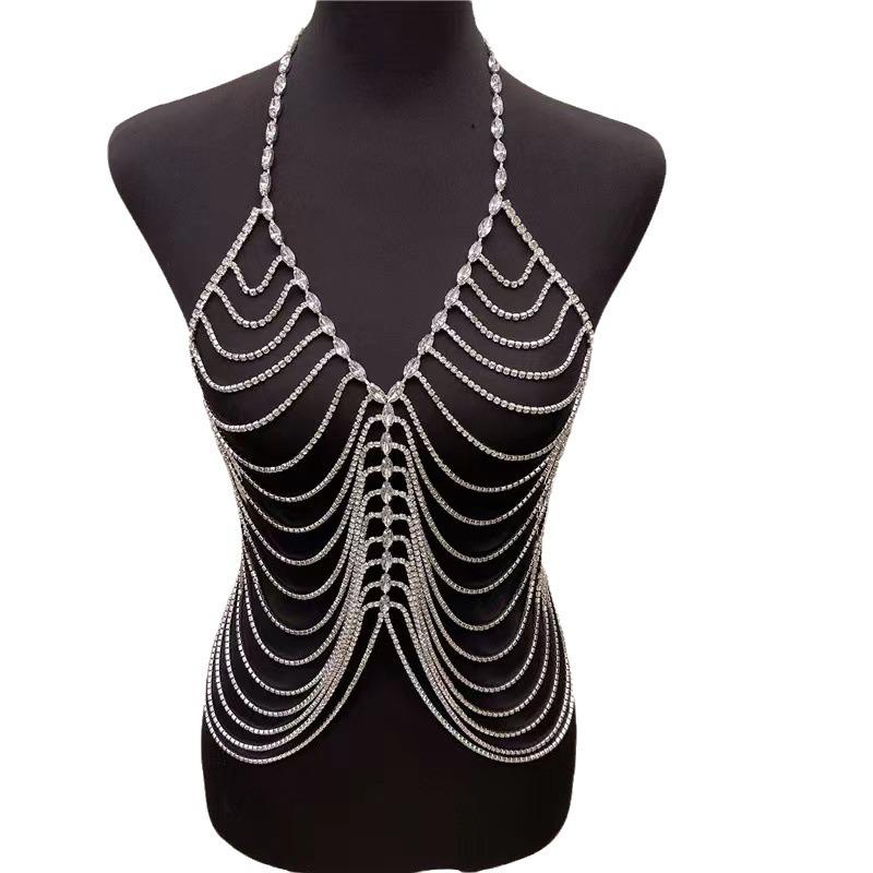 European And American New Luxury Rhinestone Fringed Body Chain Underwear, Fashionable And Sexy Crystal Breast Chain Bra Body Jewelry Women