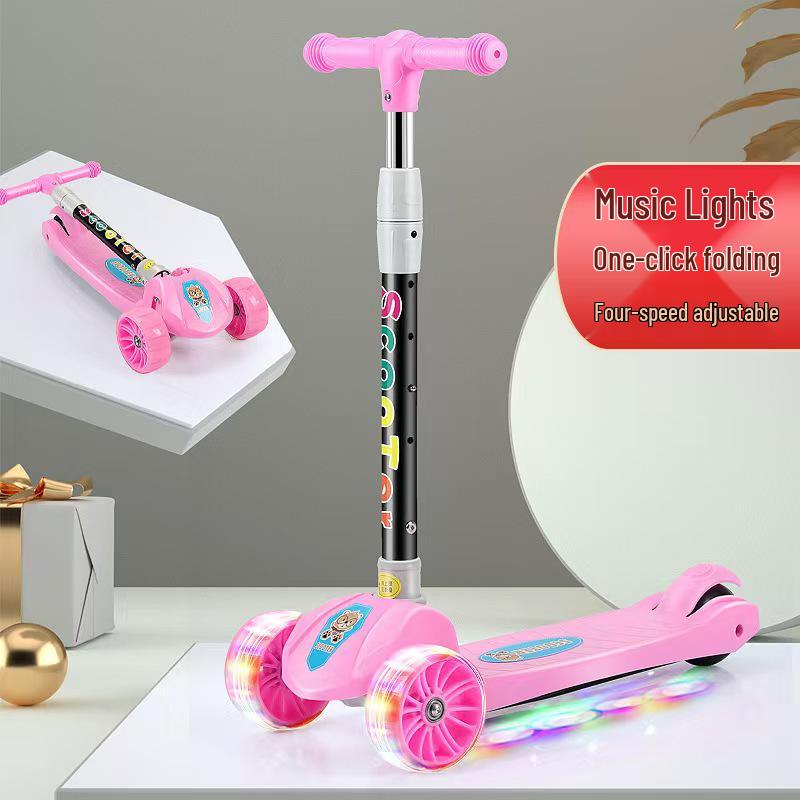 Foldable Children's Scooter with Music & Lights for Ages 3-12
