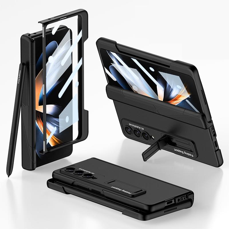 Magnetic Hinge Protection Screen Protector Cover For Samsung Galaxy Z Fold 4 Z Fold 5 Z Fold 3 5G Case with Pen Holder Slot and Stand Bracket