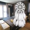 White Dream Catcher Wooden Beads Lace Pendant Feather Ornaments Lace Ribbons Wind Chime For Car Christmas Bedroom Hanging Decor