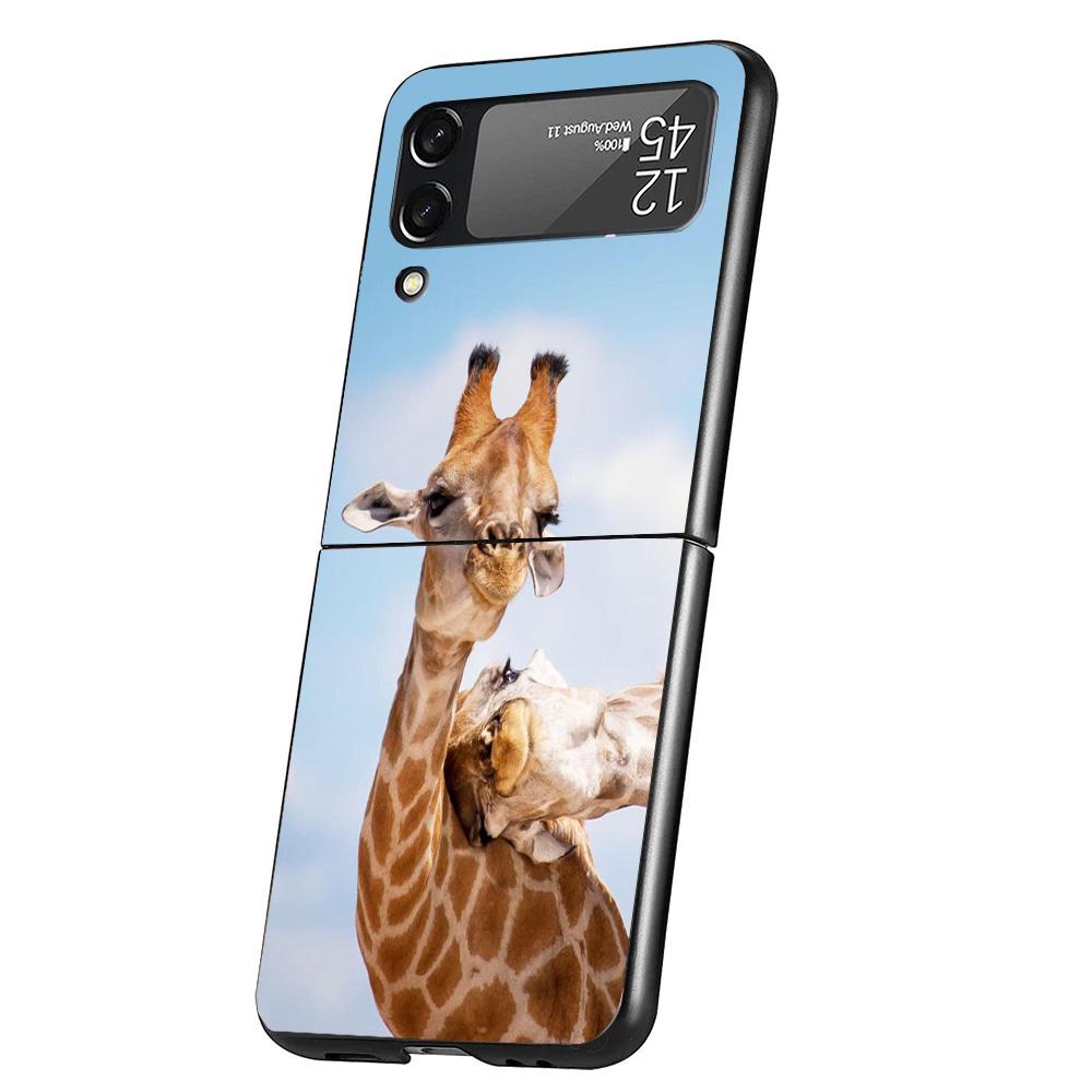 Cute Cartoon Giraffe Animal Case Phone Cover for Samsung Galaxy Z Flip 6 5 4 3 5G ZFlip6 ZFlip5 ZFlip4 ZFlip3 Black Hard Trend F