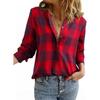 Осень и Зима Женская Новая Клетчатая Рубашка с V-образным вырезом Модная Повседневная Рубашка на Пуговицах