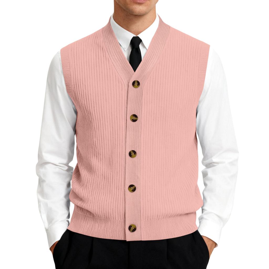 Men's V-Neck Sleeveless Knit Cardigan Vest