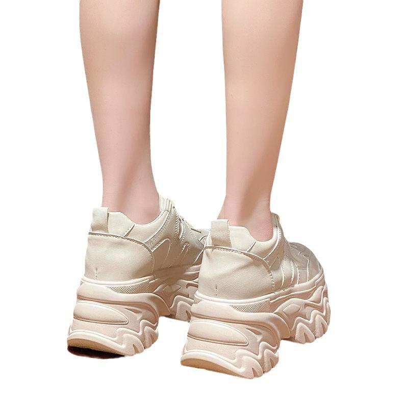 Толстая подошва, маленькие, высокие, папины туфли, женские, осенние, новые, на платформе, для отдыха, для спорта, белые туфли