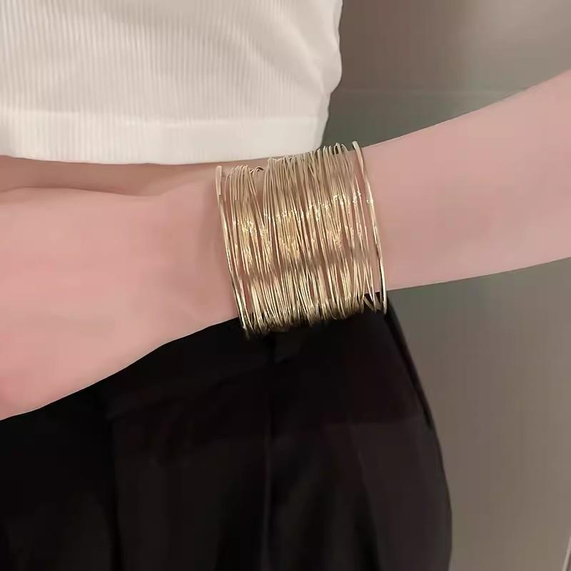 Преувеличенные многослойные открытые браслеты золотого цвета, металлические гиперболы, женские геометрические браслеты, браслеты, бижутерия