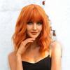 Premium Synthetic Women Short Orange Wavy Wig with Bangs Anime Cosplay Costume Wave Curly Wigs Drag Queen Wig Carnival Party