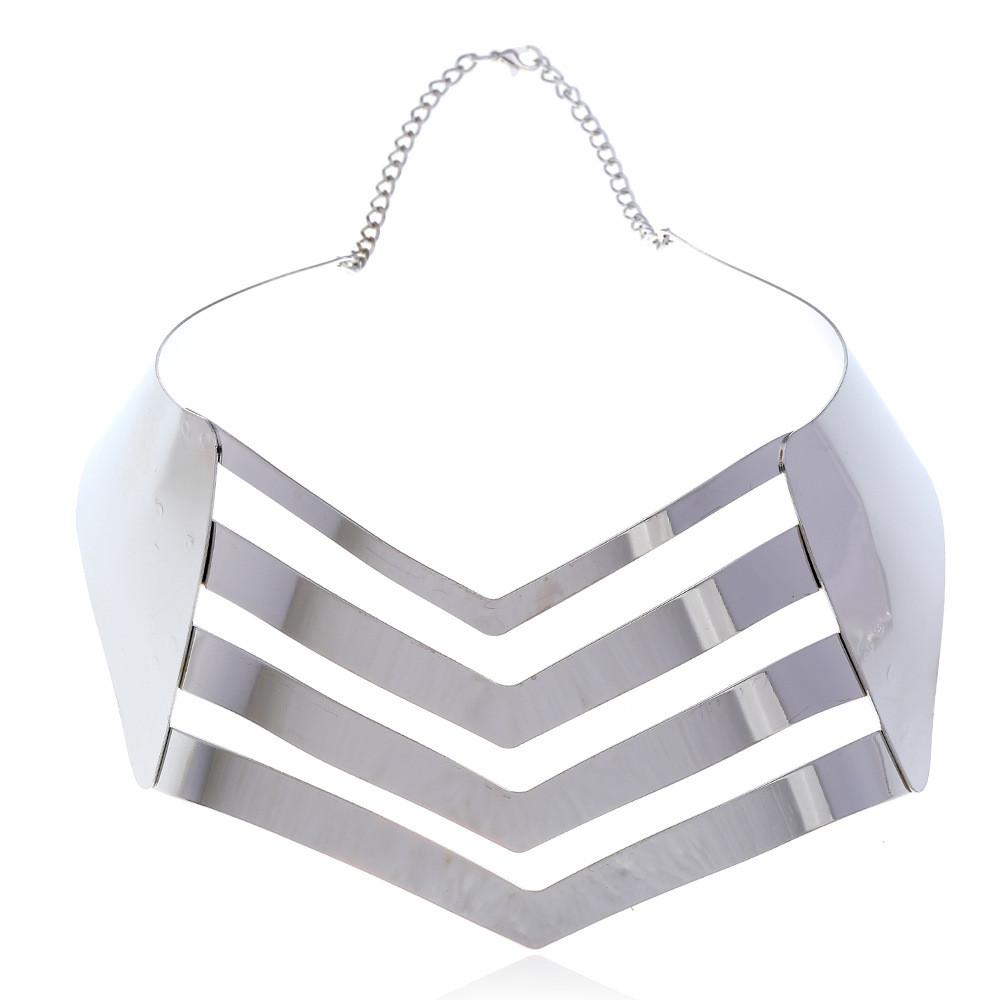 Fashionable V Shaped Hollow Design Women Metal Necklace Collar Choker For Fashion Enthusiasts