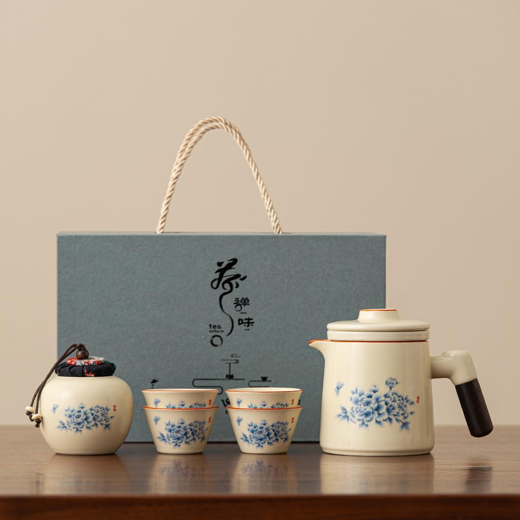 Ru kiln travel tea set portable going out with bag outdoor car camping express guest cup travel tea drinking equipment full set