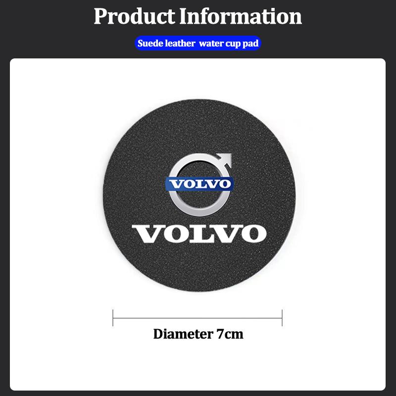 2Pcs Suede Leather Coaster Car Water Cup Anti-slip Pad Mat Auto Interior For Volvo XC60 XC90 V40 V60 S60 V50 V90 S80 C40 V70 C30