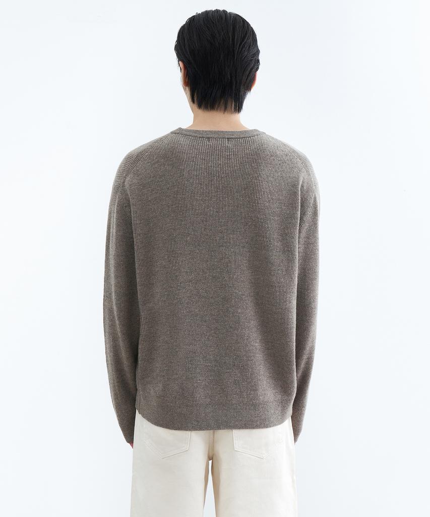 Musinsa Standard [Victoria Wool] Минималистичный вязаный джемпер в рубчик с круглым вырезом [Тауп]