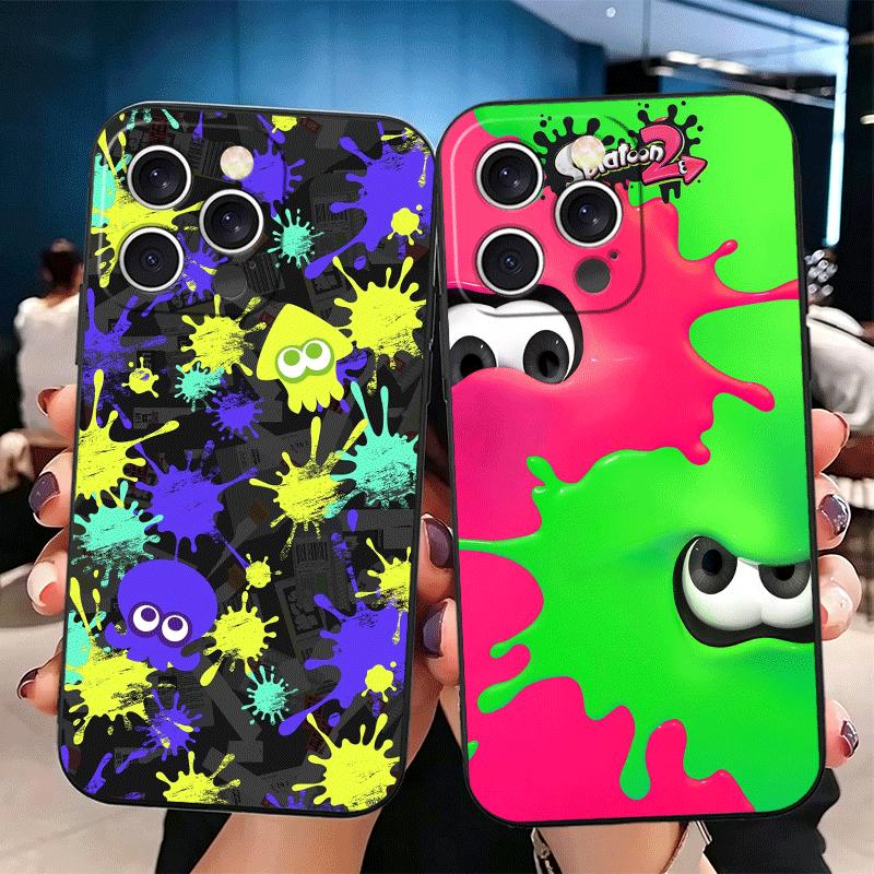 Мягкий чехол для телефона S-Splatoons для iPhone 16 16E 17 Air 15 Pro Max 14 Plus 13 Mini 11 12 7 Черная задняя крышка