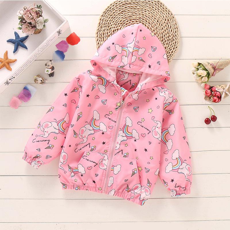 2025 Spring/Summer Korean Style Girls' Printed Hooded Windbreaker Cardigan