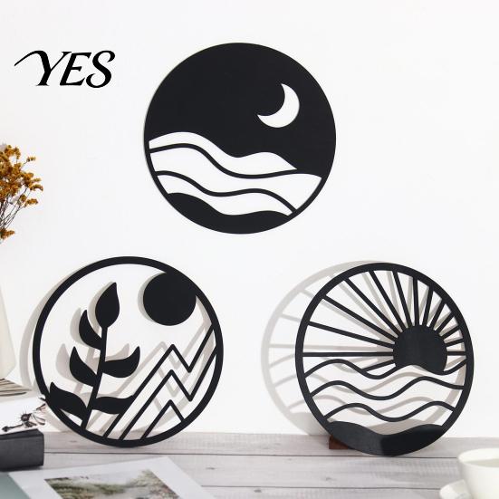 Living Room Wall Accent 3Pcs Boho Art Decoration, Vintage Metal Hollow-out Decor, Silhouette Artistic Pieces Sculpture, Minimalist Hanging Ornament