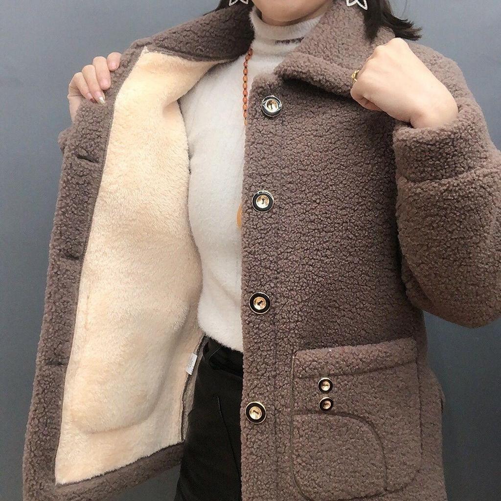 Autumn Winter Thickened Women's Patchwork Sheep Wool Coat with Fur,casual Vintage Clothing,plus Size