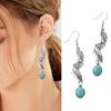 1 пара женских висячих сережек в стиле ретро, ​​противоаллергические, в богемном стиле, в форме закрученного пера, с гальваническим покрытием, искусственная бирюза, ювелирные изделия для ушей, длинные для выпускного вечера
