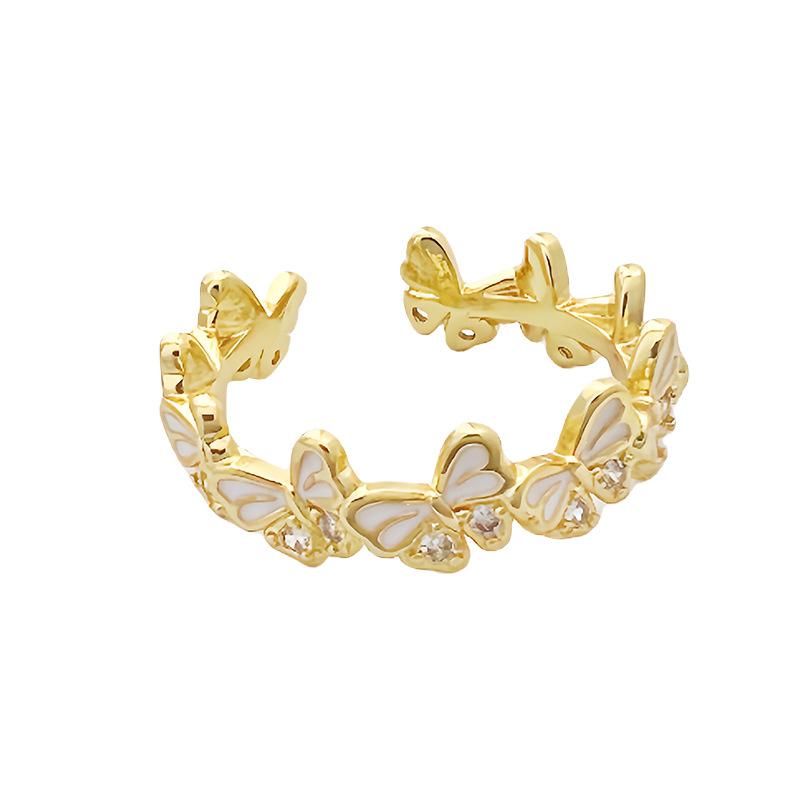 Новая серия дисковых языковых колец Золотая бабочка Роза Открытое кольцо Нишевый дизайн Французское премиальное наборное кольцо