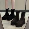 Женские туфли на плоской подошве Ботильоны Мода Круглый носок Обувь для увеличения роста Уличный стиль Женские Современные Эластичные Узкие Короткие Ботильоны