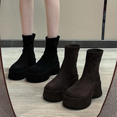 Женские туфли на плоской подошве Ботильоны Мода Круглый носок Обувь для увеличения роста Уличный стиль Женские Современные Эластичные Узкие Короткие Ботильоны