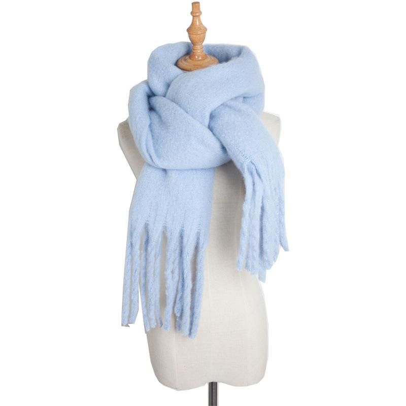 Versatile Monochrome Mohair Pull Scarf Winter Warm Soft Waxy Sweet Solid Color Student Scarf
