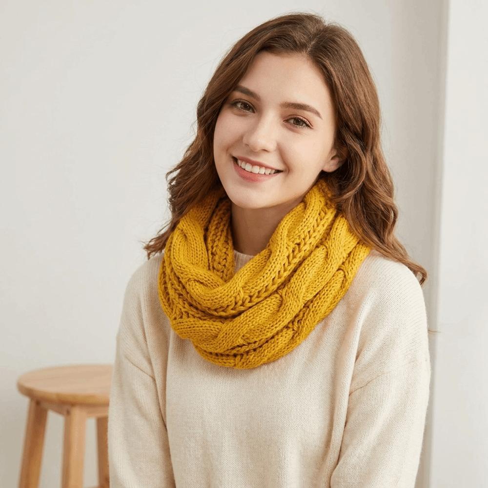 Solid Color Knitted Scarf Neck Wraps Warm Scarves Simple Wool Bib Women