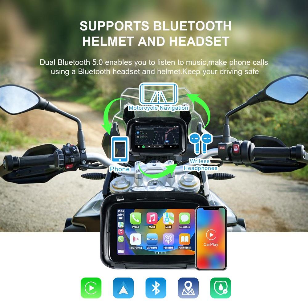 5 Inch Motorcycle Wireless Apple Carplay Android Auto Portable Navigation GPS Screen IPX7 Motorcycle Waterproof Display