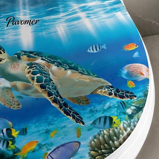 Самоклеящиеся ПВХ Настенные Наклейки Мир Моря Наклейки на Крышку Унитаза, Водонепроницаемые Наклейки, Легкие Декоративные Наклейки для Дома, Наклейки типа 'Отклей и Приклей' для Ванной Комнаты Туалета