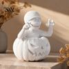 Unique Tabletop Display Piece 3D Printed Pumpkin Boy Figurine, Unpainted White DIY Statue, Creative Halloween Party Supplies Mummy Sculpture,