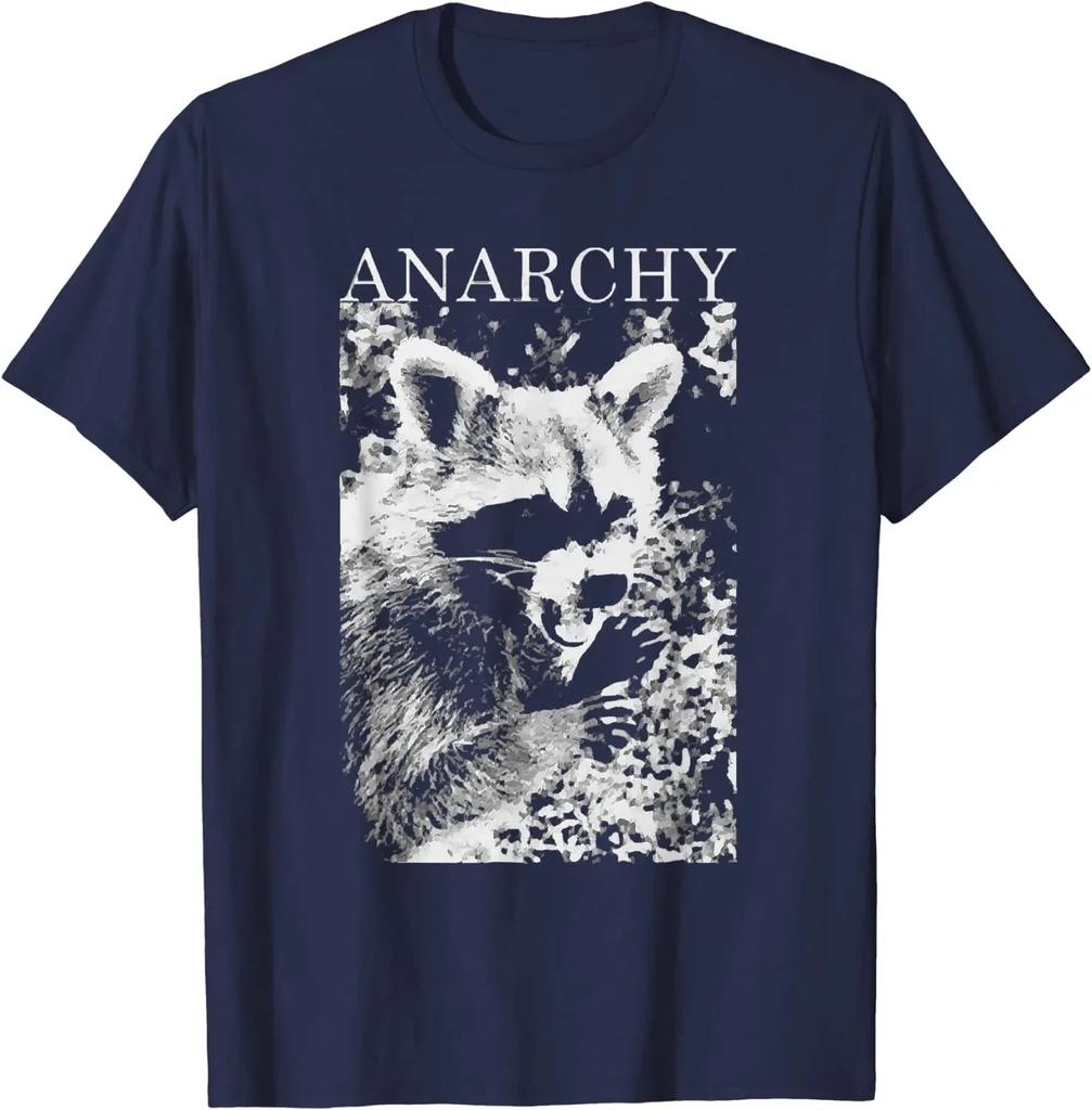 Футболка ANARCHY RACCOON FUNNY Мужские футболки Винтажные футболки Графические футболки Футболки большого размера Повседневные хлопковые футболки на все времена
