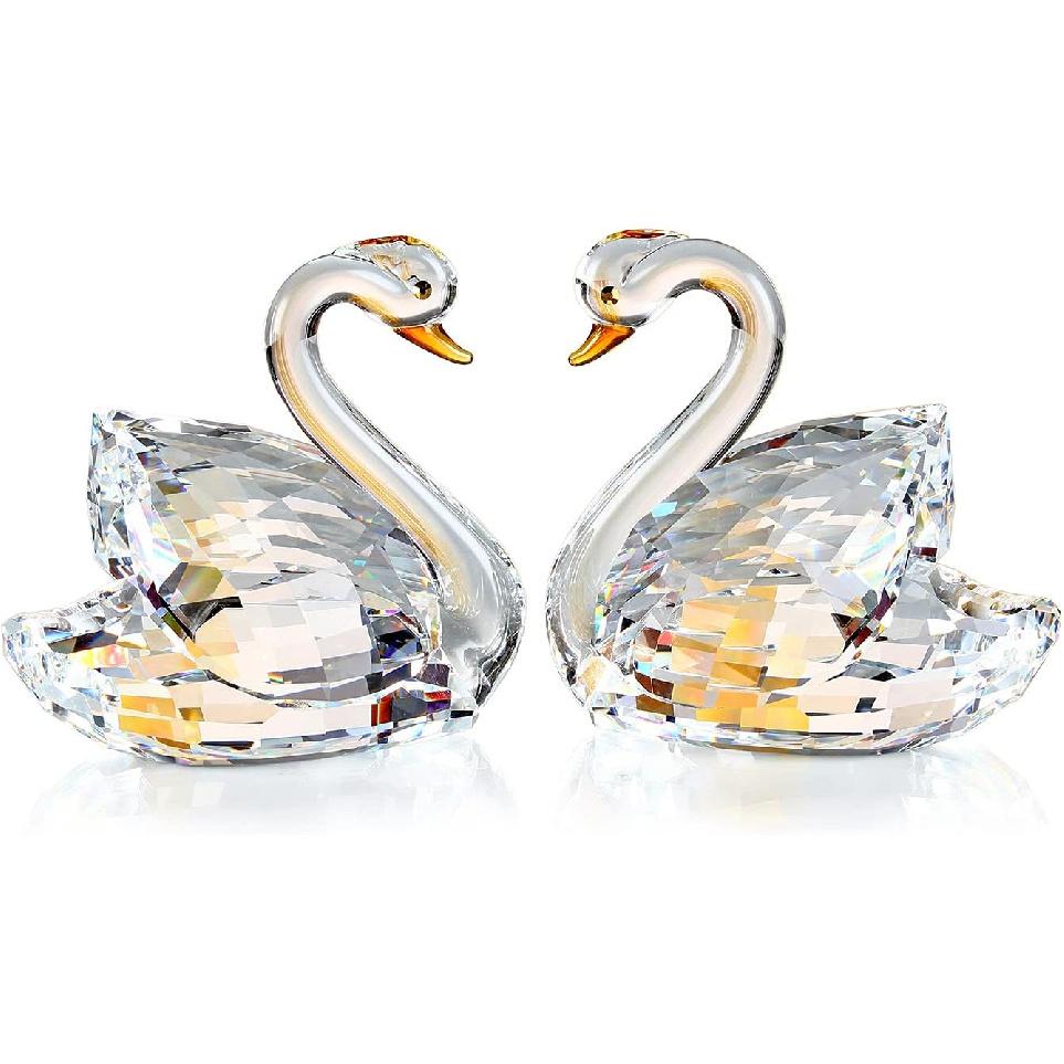 DOJOZ Crystal Swan A Pair Valentines Day Sweet Gifts Sparkle Figurine Collection Paperweight Table Centerpiece Ornament (Blue)