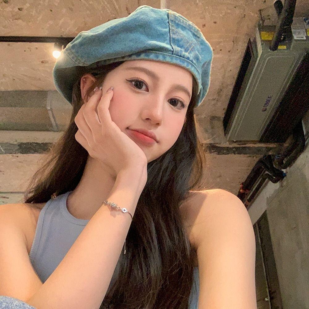 Теплый джинсовый берет, восьмиугольная шляпа в корейском стиле, повседневная шляпа художника, дорожная шляпа