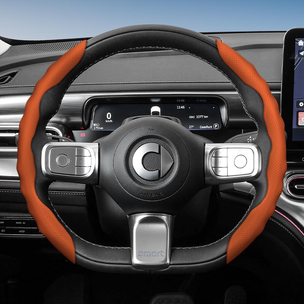 vcxja9 Suitable for Smart Steering Wheel Cover with Wavy Sports Design, Breathable Leather, Segmented Non-Slip Sweat-Absorbing Steering Wheel