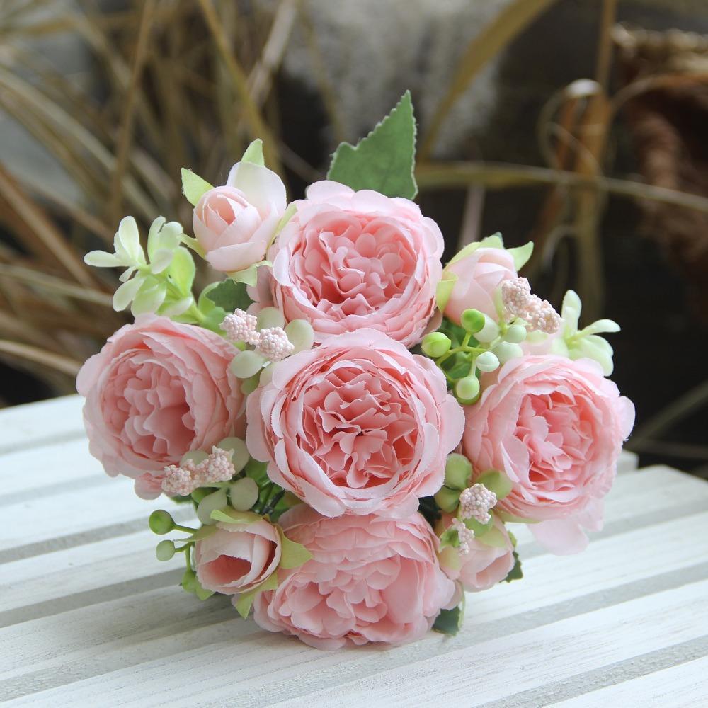 32cm Peony Bouquet 5 Heads Silk Flower New Fake Rose Vase Decor
