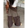 Винтажные клетчатые джинсы из денима с высокой талией и широкими штанинами для женщин