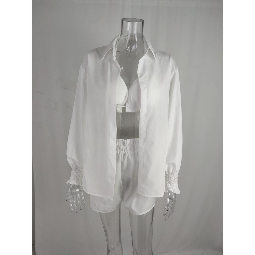 Женский сексуальный костюм-тройка, пляжный модный костюм с шортами