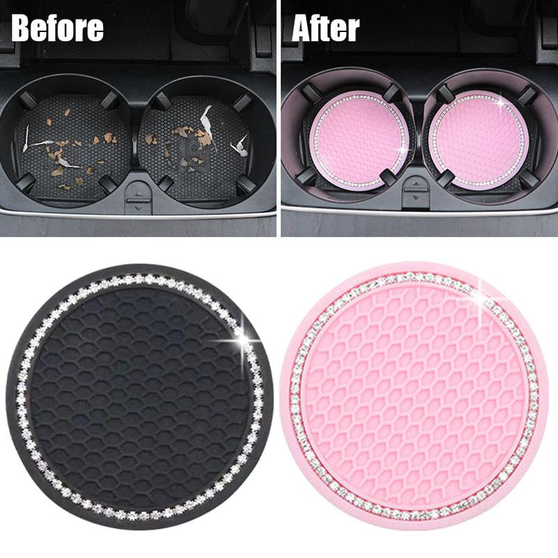 Car Non-slip Water Cup Pad Diamond Rhinestone Bling Decoration Auto Interior Cup Bottle Anti-skid Rubber Mat Car Accessories