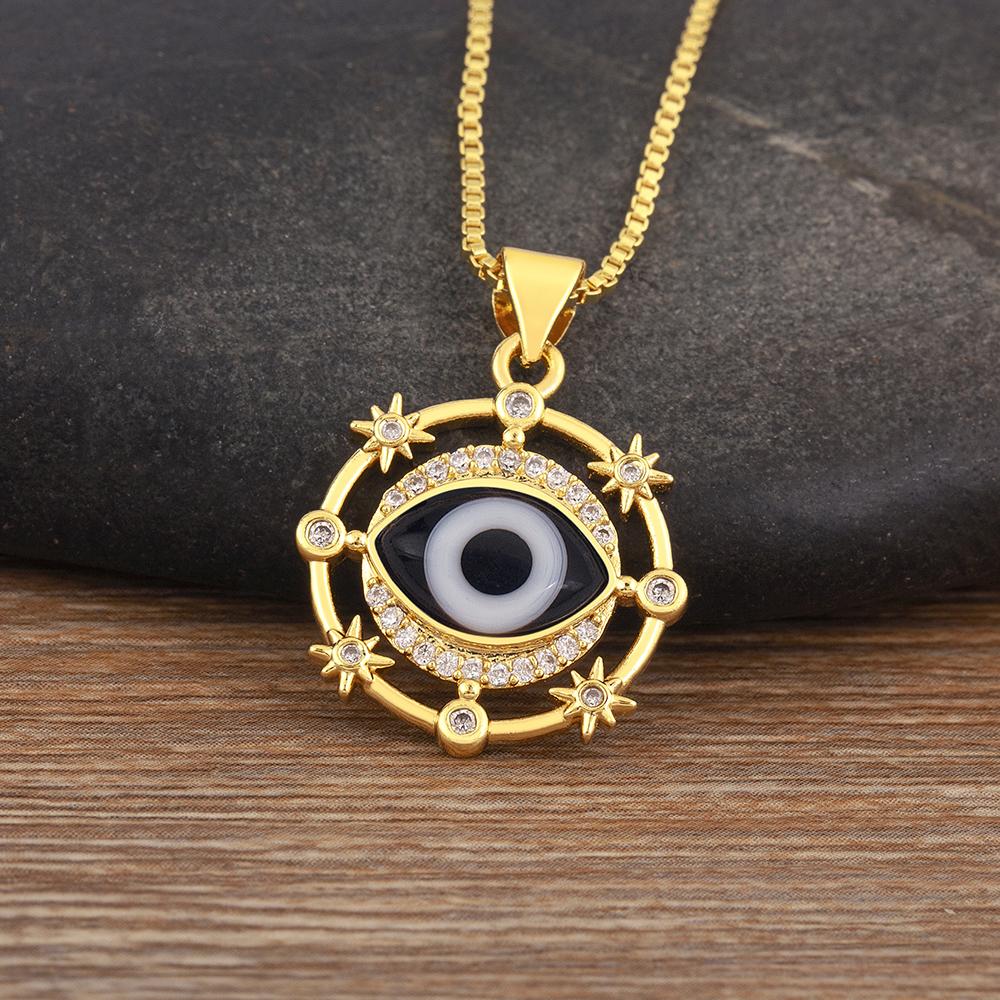 Nidin New Fashion Shiny Zircon Hollow Design Evil Eye Pendant Necklace For Women Aesthetic Lucky Clavicle Chain Accessories Gift