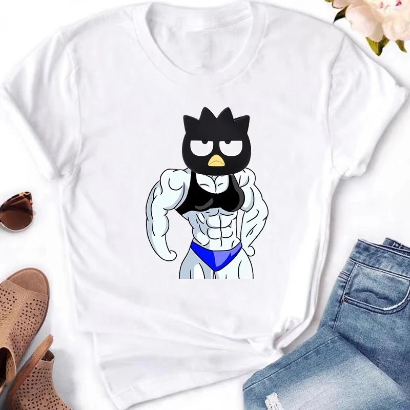 Мышечные Sanrioes Женская футболка Аниме HelloKitties Cinnamon Kuromis Веселая модель Мультяшная одежда Повседневная хлопковая футболка для пар