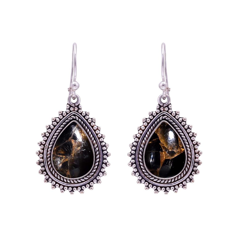 Серьги из серебра 925 пробы с медным черным обсидианом V9751, черные серьги, серьги-груши, подарок на День святого Валентина, подарок для нее, подарок на день рождения, украшение ручной работы