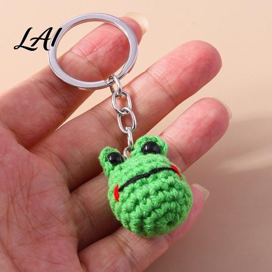 Cute Aesthetic Key Ring Decoration Mini Handmade Crochet Animal Keychain Knit Pig Frog Dog Bag Durable Metal Buckle Accessory Charm Soft Pendant for