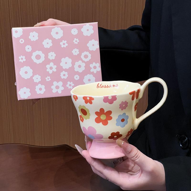 Керамическая чашка в виде подсолнуха, креативная милая керамическая чашка-бокал, ретро кружка с ложкой, чашка для завтрака