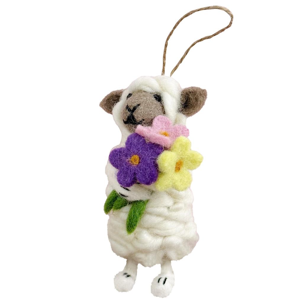 Милый овечка с цветами в сумке подвеска ручной работы из шерсти автомобильный брелок для ключей пара подарок на день рождения
