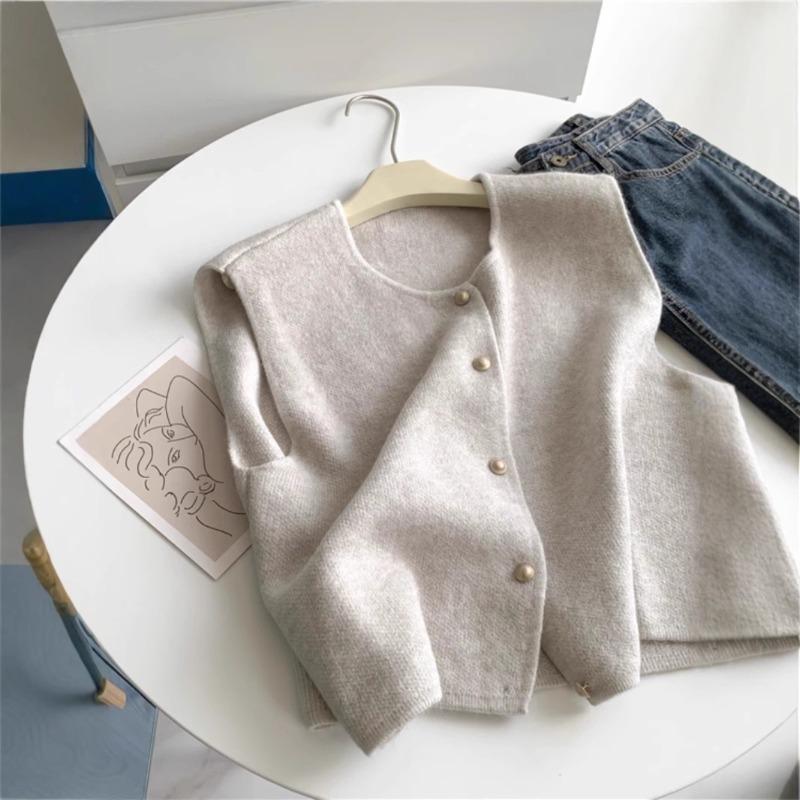 Нежный департаментский высококлассный жилет темпераментный универсальный однобортный вязаный жилет женский осенне-зимний многослойный накидной жилет