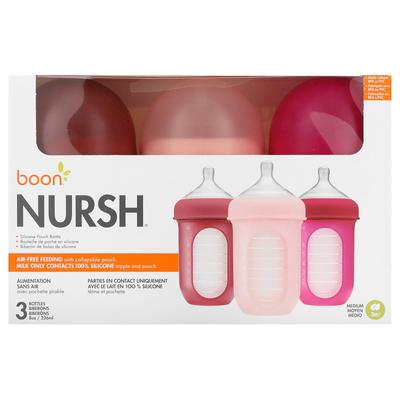 Nursh, силиконовая детская бутылочка, 3 мес.+, средняя, 3 бутылочки, 236 мл (8 унций) каждый