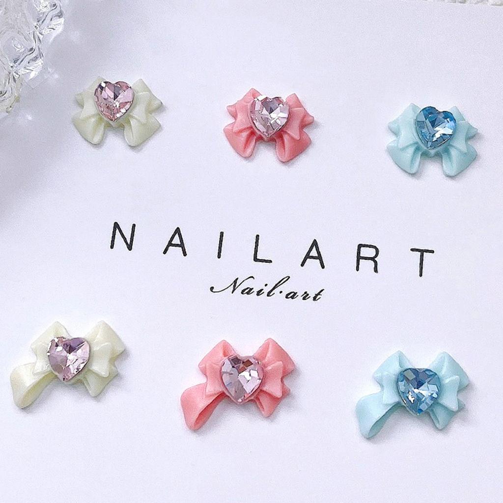 Bow Nail Charms Heart Resin 3D Nail Art Decoration Accessories Beautiful Charming Nail Charms Supplies for Women Girls