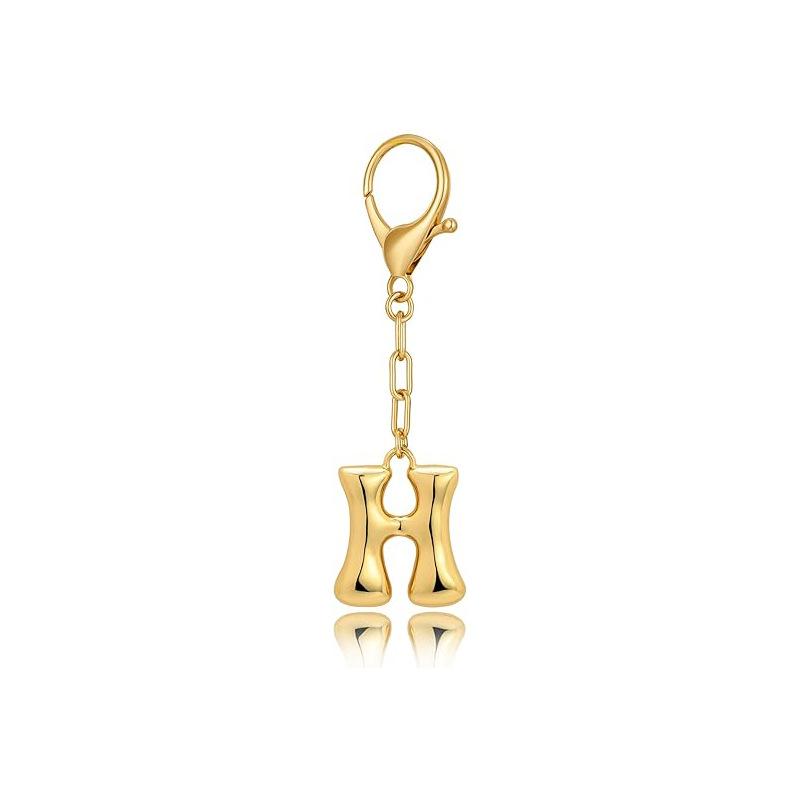 Gold Bubble Initial Keychain Letter Bag Charm for Women DIY Alphabet Purses Handbag Pendant School Backpack Gift Key Accessories