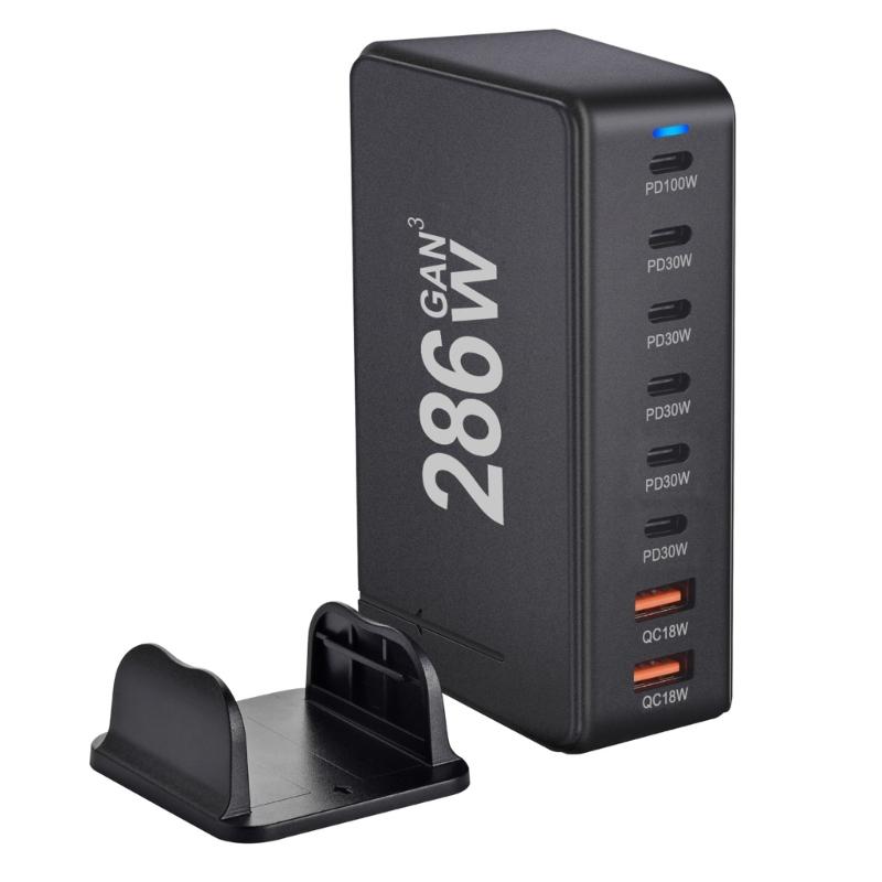 Многопортовая зарядная станция с выходной мощностью 286 Вт, 6 USB C и 2 USB-слота, настольный держатель-подставка для зарядки планшетов и телефонов