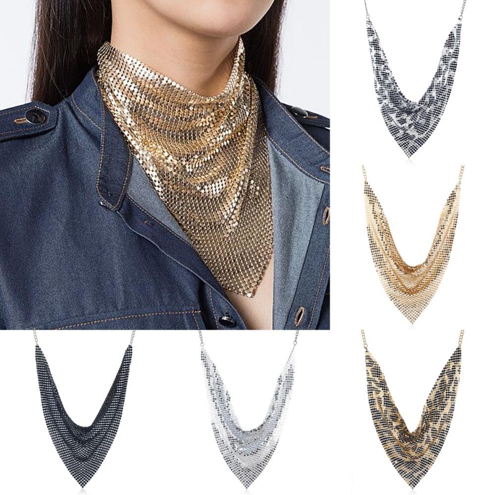 Aesthetic Leopard Print Necklace Chain Choker Detachable Collar Metal Triangular Scarf Girls
