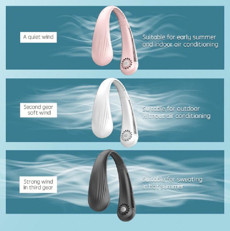 2024 Модернизированный портативный шейный вентилятор Hands Free Персональный мини-безлопастной вентилятор Перезаряжаемый через USB 3-скоростной вентилятор Воздушный охладитель Спорт на открытом воздухе